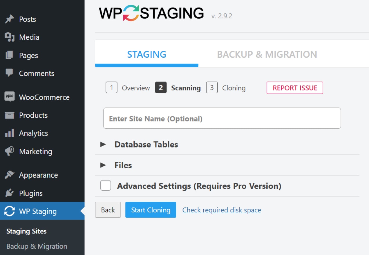 用WP Staging创建一个暂存网站