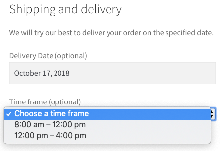 Delivery date and a time frame
