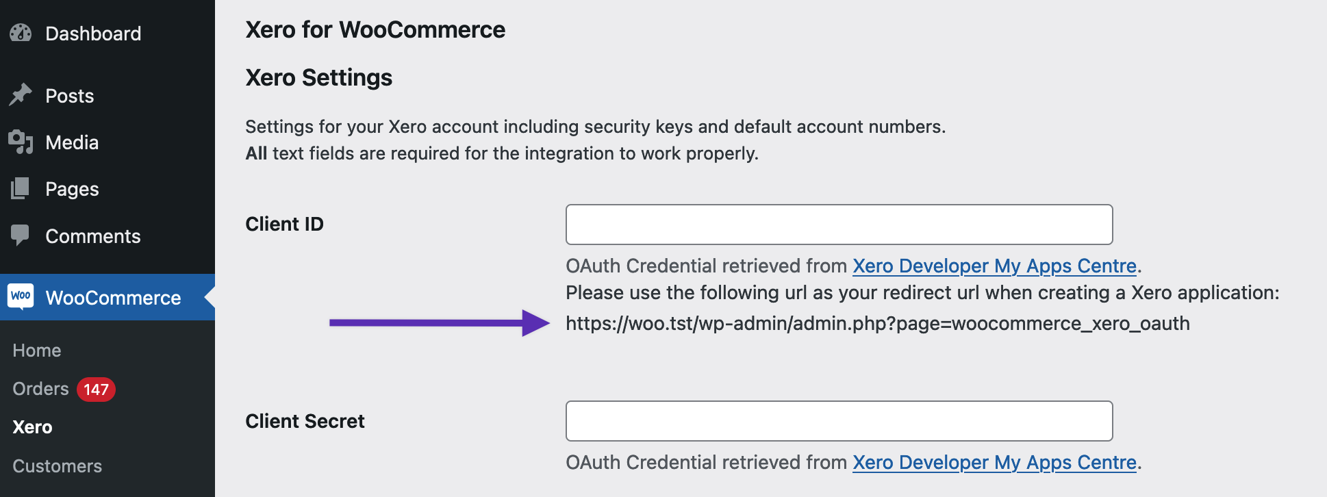 Redirect URI - can be copied from your site's WooCommerce > Xero settings