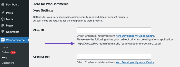 Redirect URI - can be copied from your site's WooCommerce > Xero settings