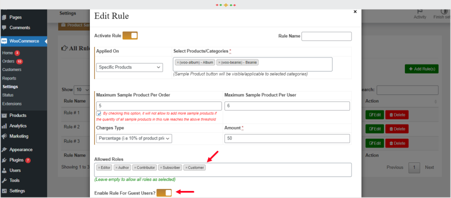 woocommerce order product samples plugin