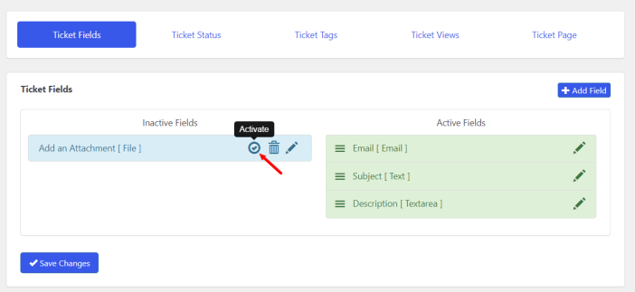 Activating a Ticket Field