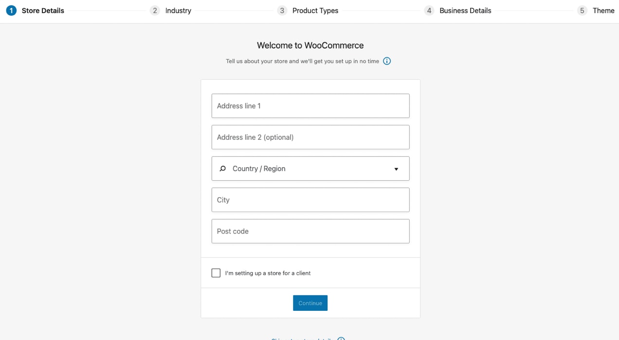 WooCommerce setup wizard