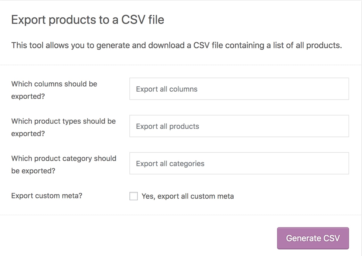 exporting products to CSV file