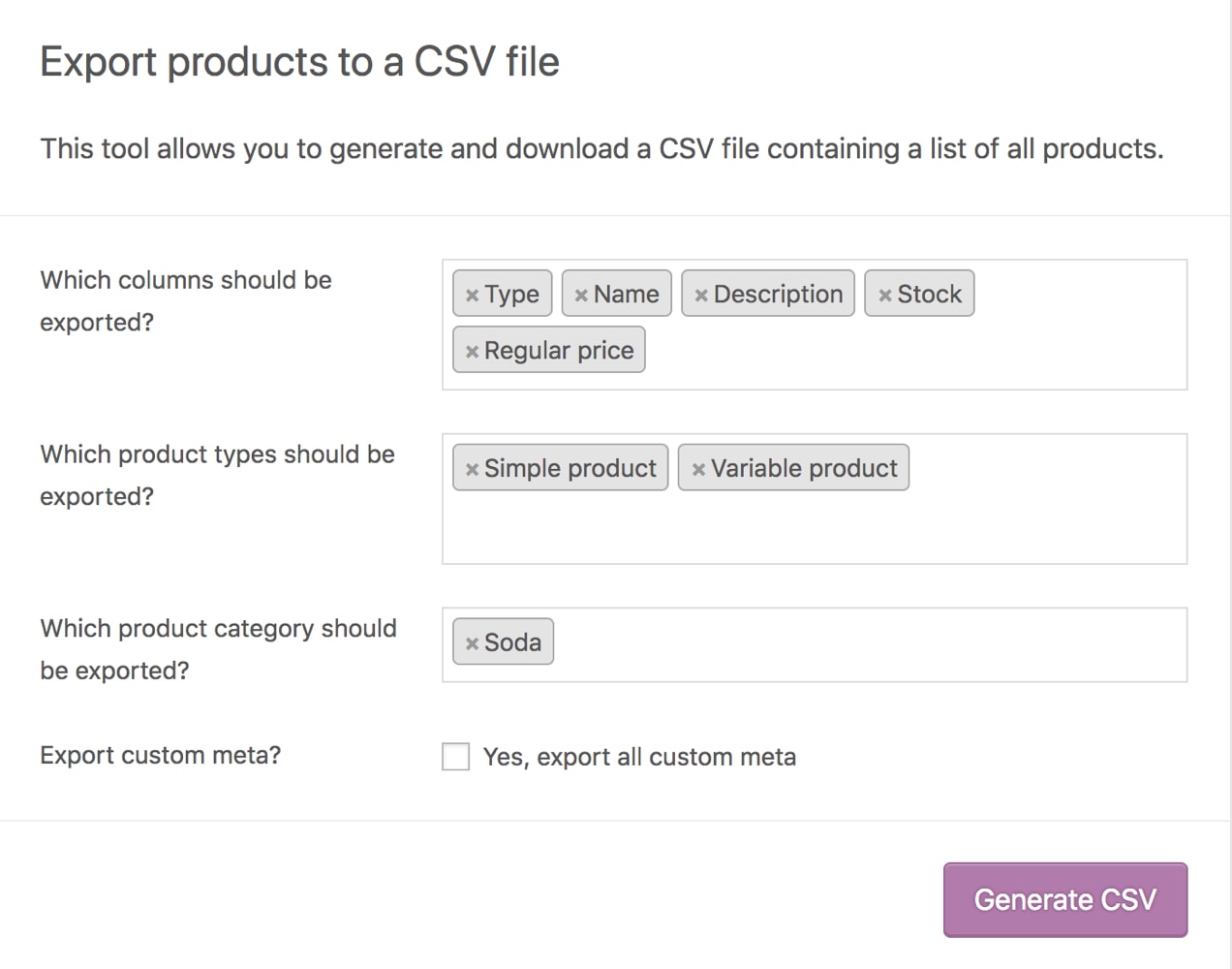 choosing export fields