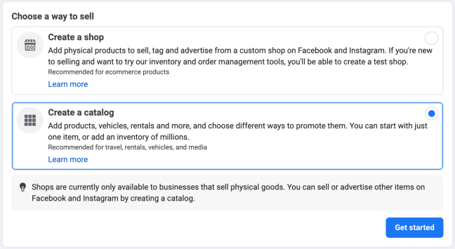 Choose a way to sell on Facebook and Instagram