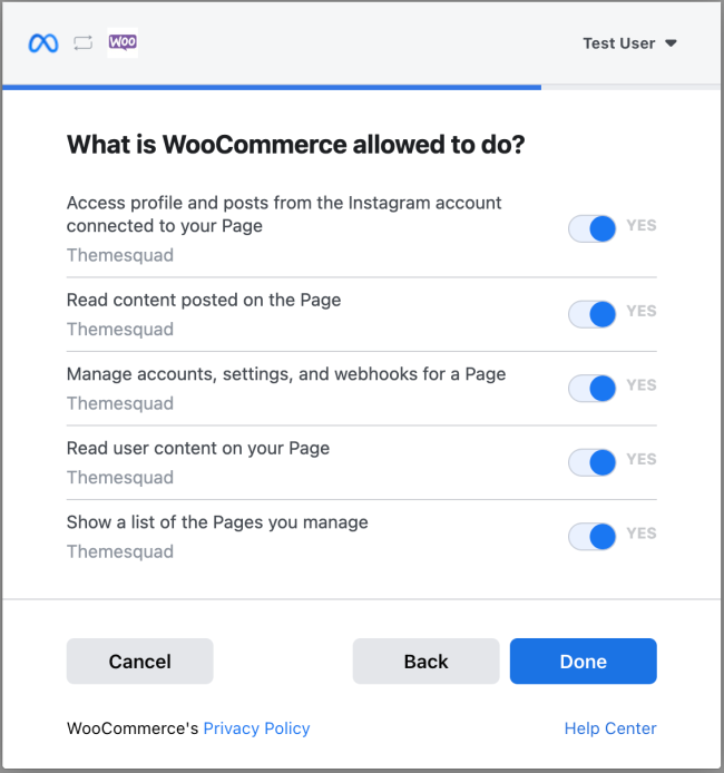 Select the permissions for the store connection.