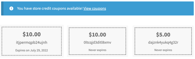 A list with the available Store Credit coupons the customer can use during checkout.