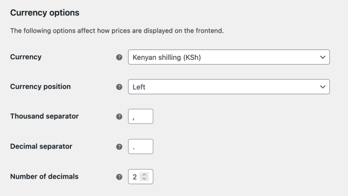 Options that affect how prices are displayed on the frontend.