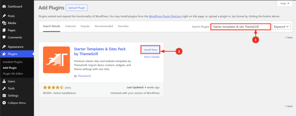 Installing Starter Templates & Sites Pack by ThemeGrill