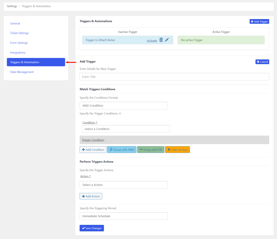 Set up automatic actions depending on different triggers and conditions