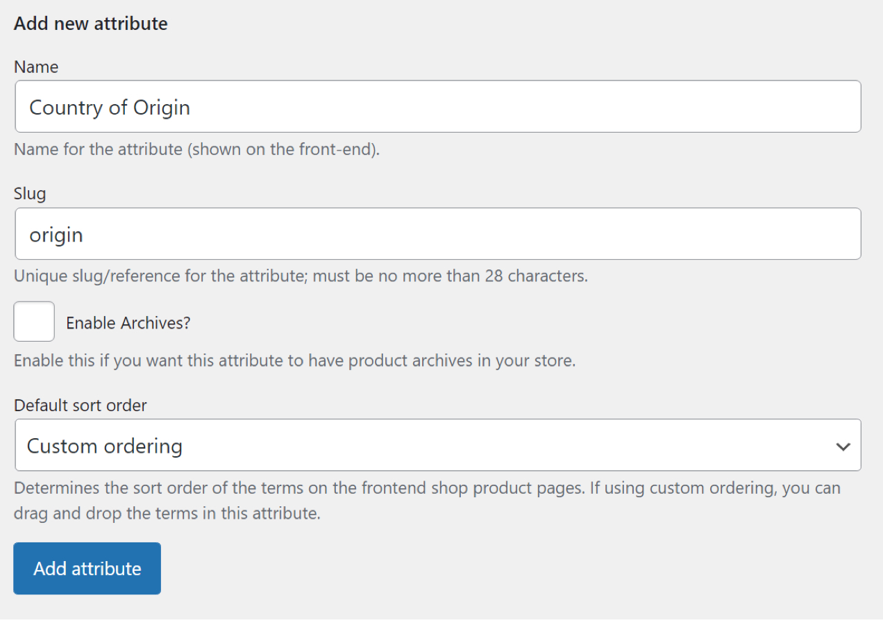 creating a country of origin attribute