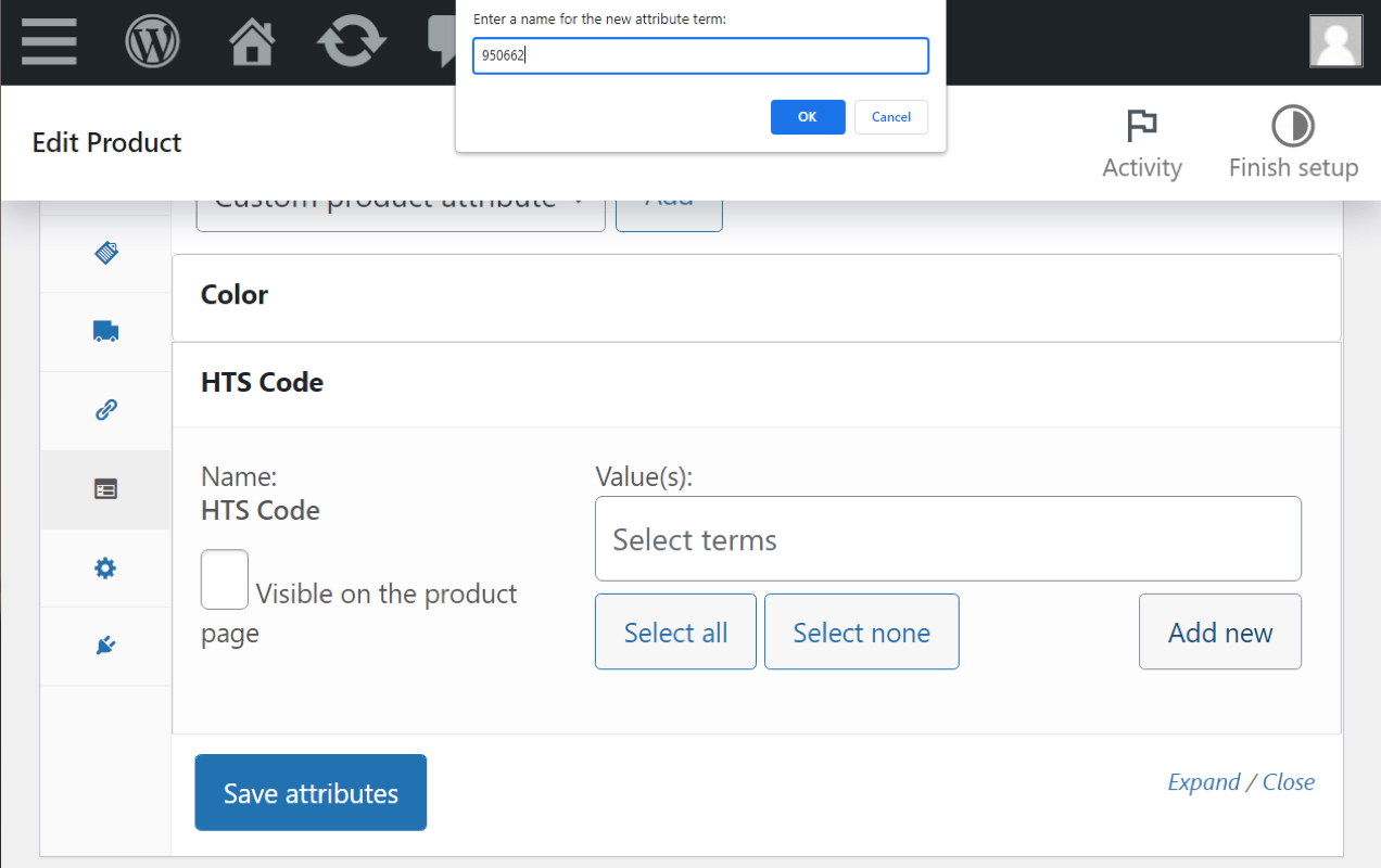 assigning a value for the HTS code