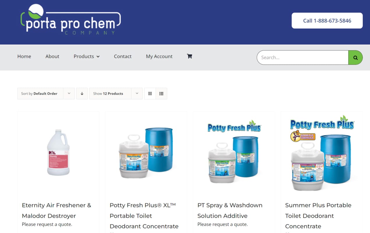 product grid on Porta Pro Chem