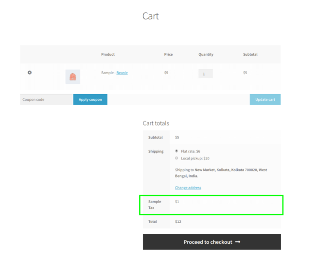Free Product Sample for WooCommerce tax class applied to cart.