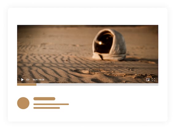 A video player with the video stopped on a clip with a space helmet resting on the surface of Mars