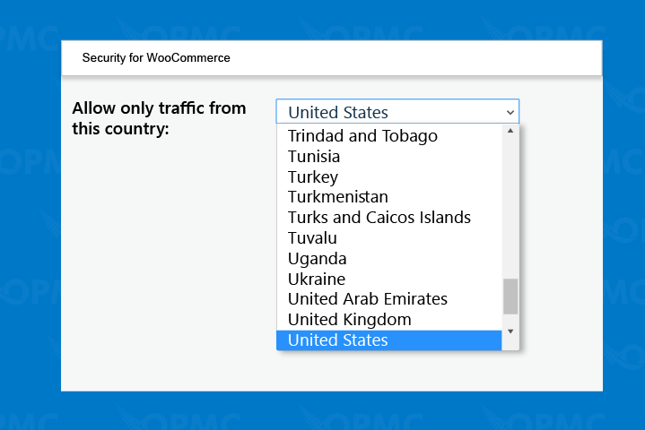 Allow traffic one country tab in Security for WooCommerce plugin settings