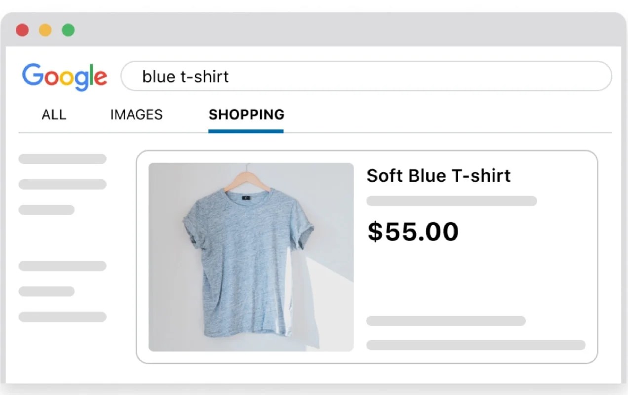 example of a blue t-shirt listed in Google Shopping