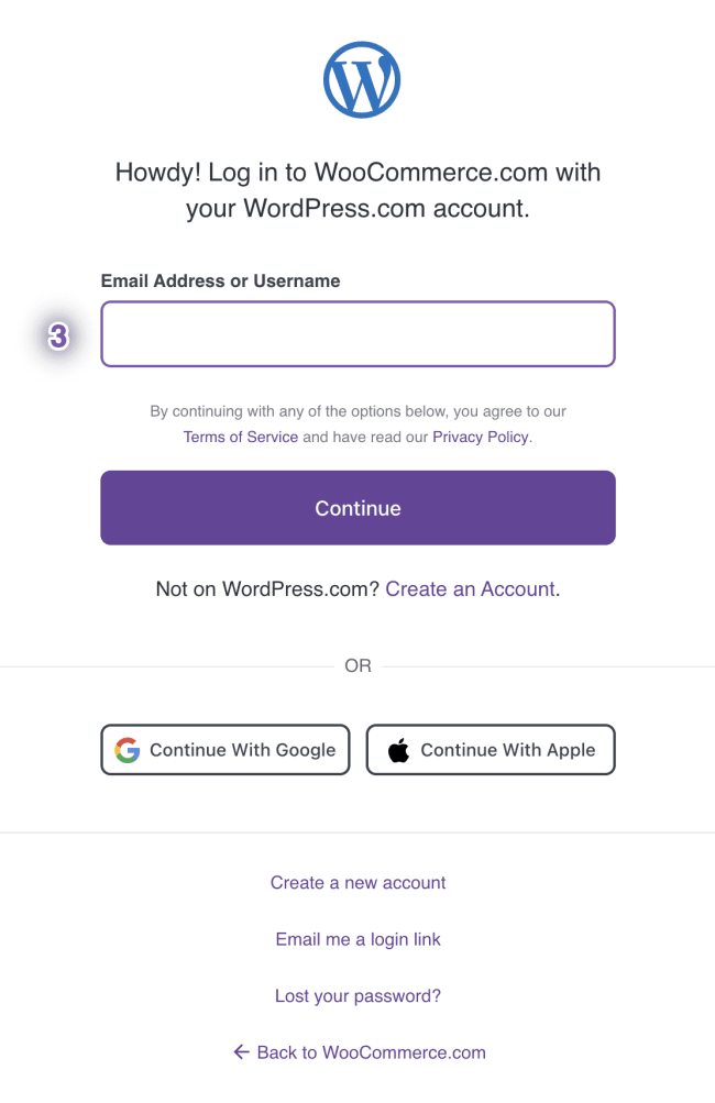 Screenshot of the login page to connect to WooCommerce.com