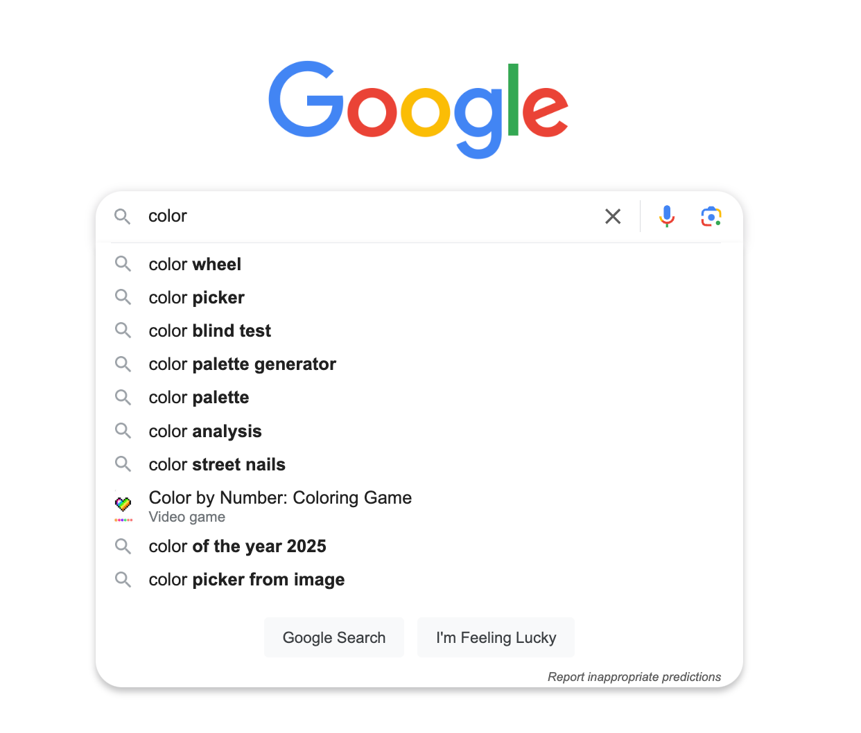 list of suggestions based on "color"