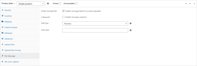 Upload Files For WooCommerce By WebMeteors - Message Field