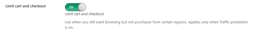 Setting to restrict cart and checkout access for visitors from blocked countries.