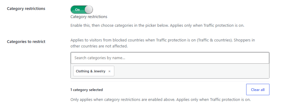Restrict complete product categories for visitors from selected locations.