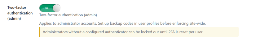 Administrator two-factor authentication setting in Security for WooCommerce.