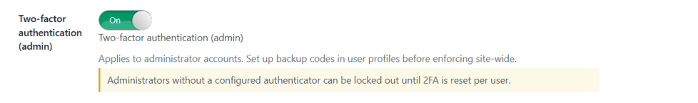 Two-factor authentication settings for WordPress login protection