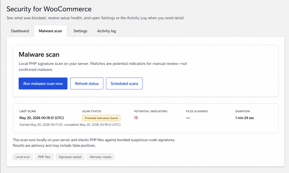 Malware scanner Security for WooCommerce