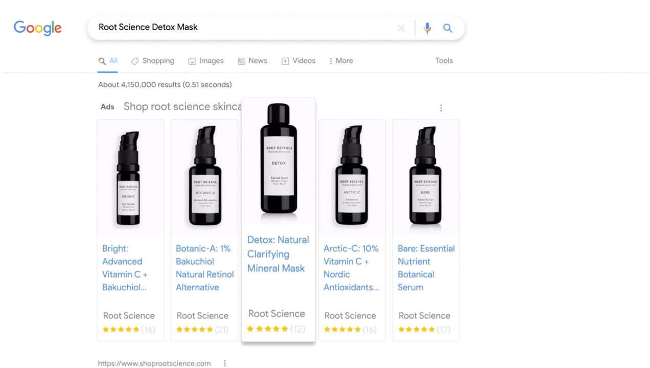 Root Science product listings on Google