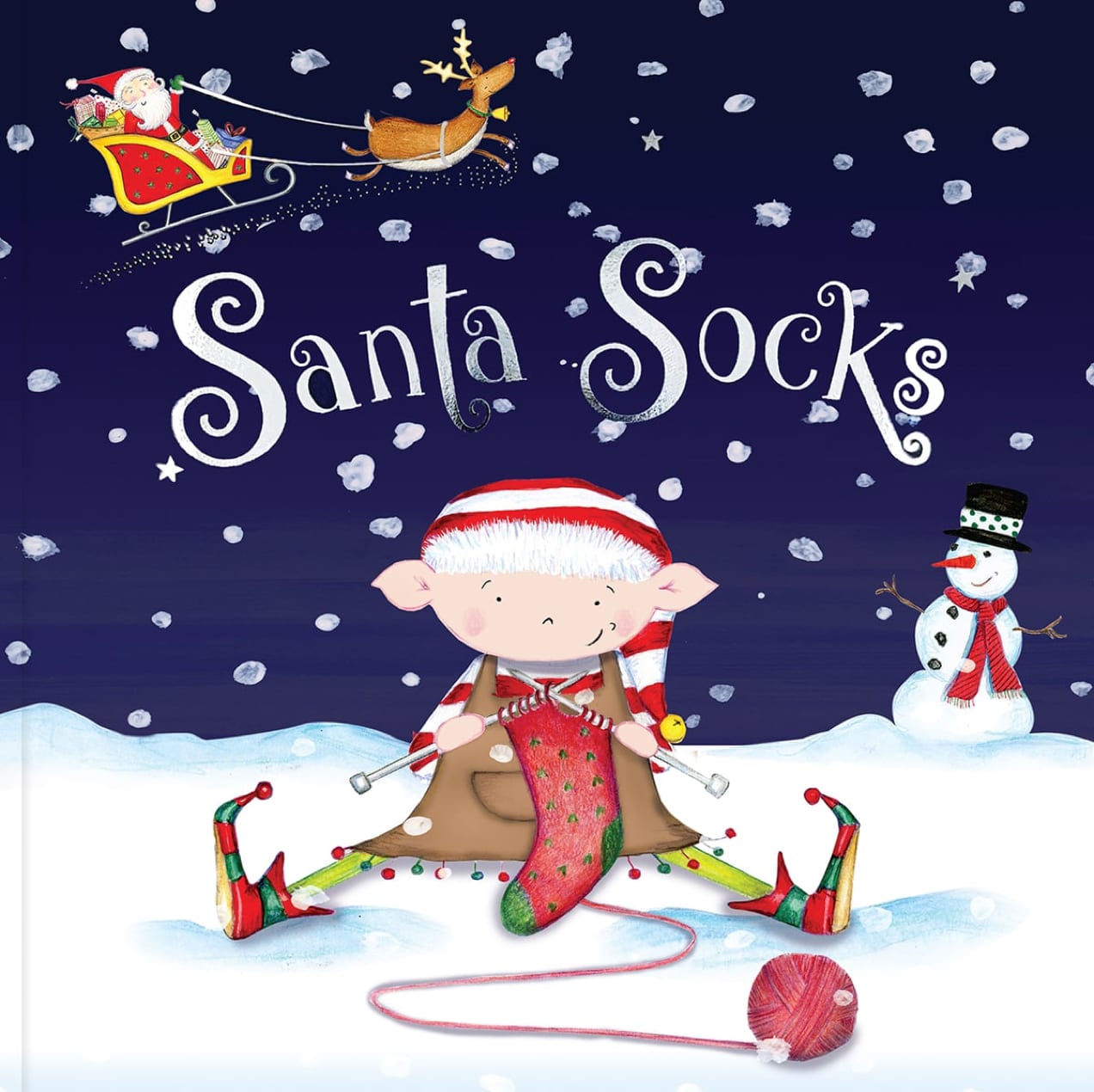 Santa Socks book with an elf knitting a stocking