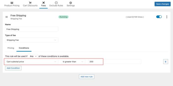 Configure free shipping in WooCommerce dynamic pricing - YayPricing 