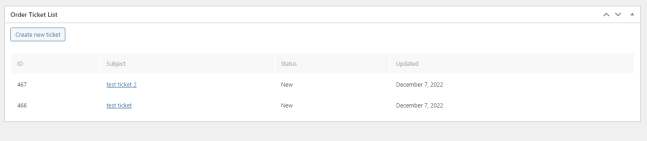 Zendesk Ticket Manager for WooCommerce - admin order ticket list