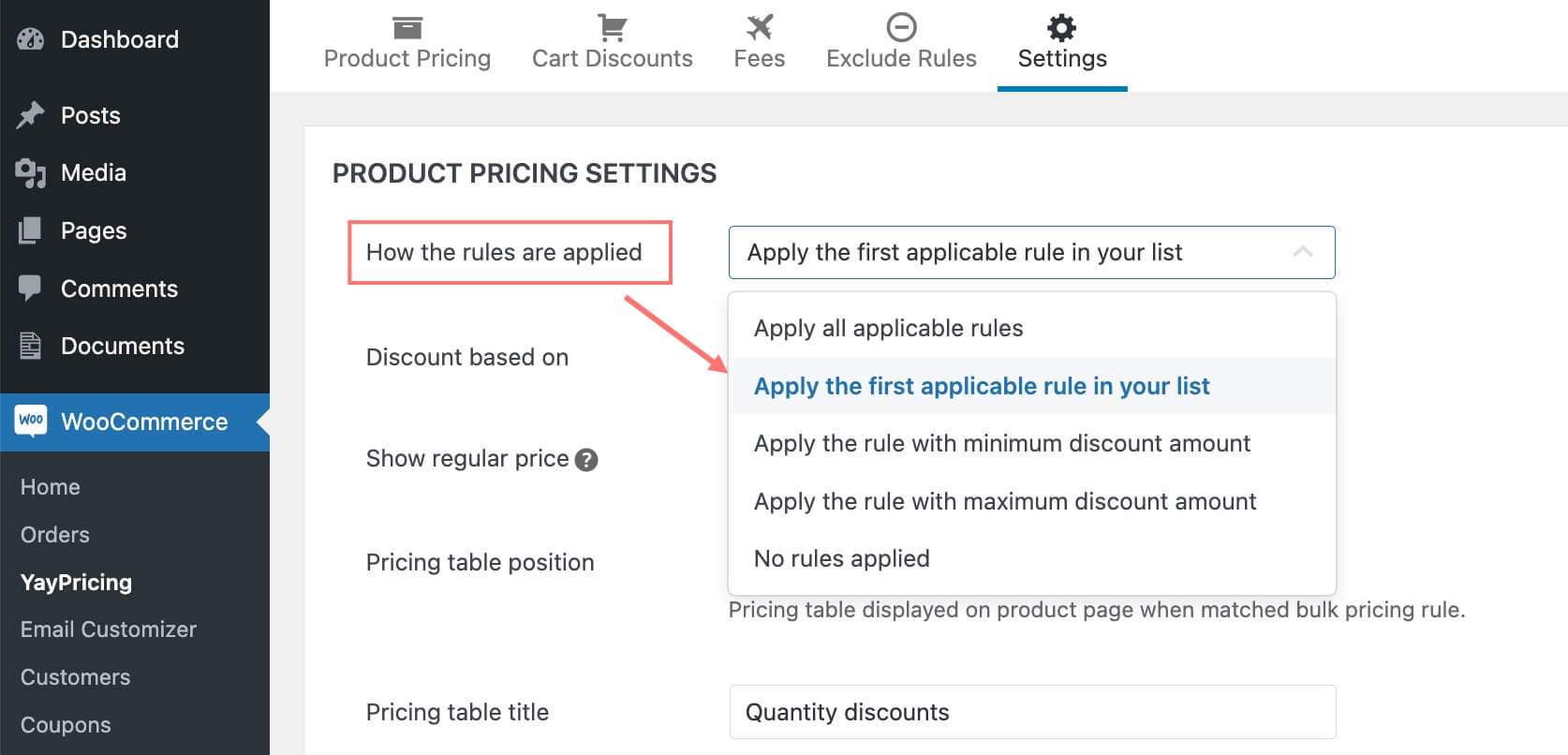 WooCommerce dynamic pricing rules settings