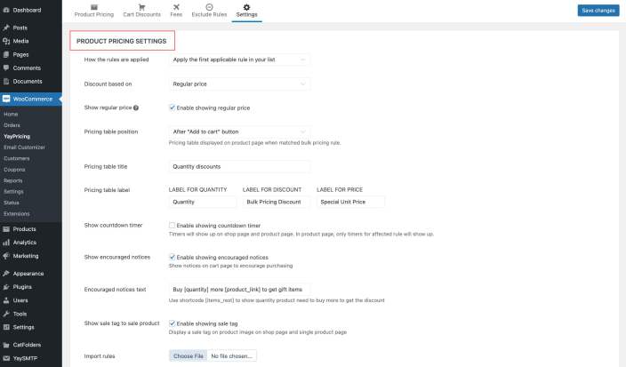 WooCommerce dynamic pricing settings - YayPricing 