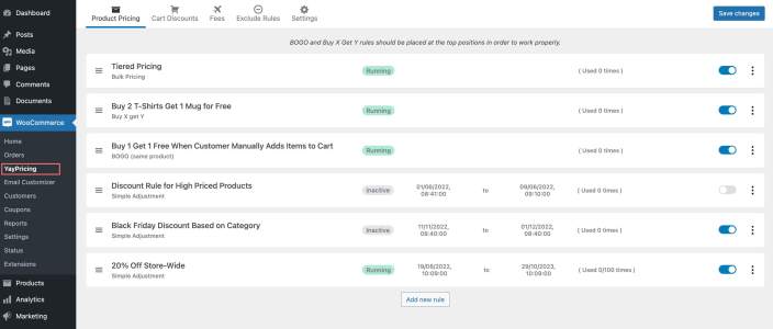 List of discount rules and dynamic pricing for WooCommerce
