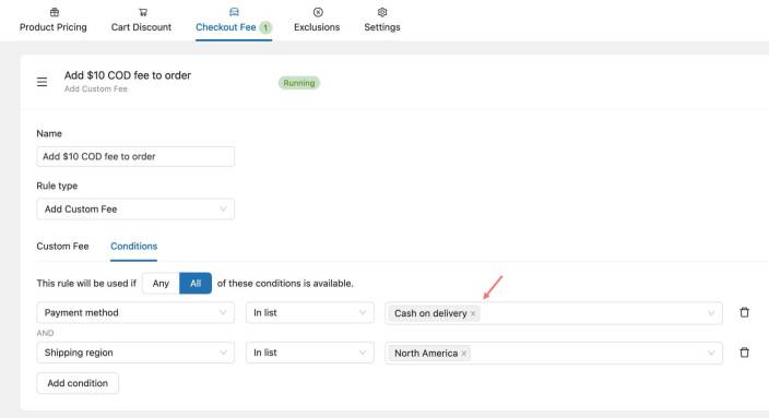 Add conditions for cash on delivery fee