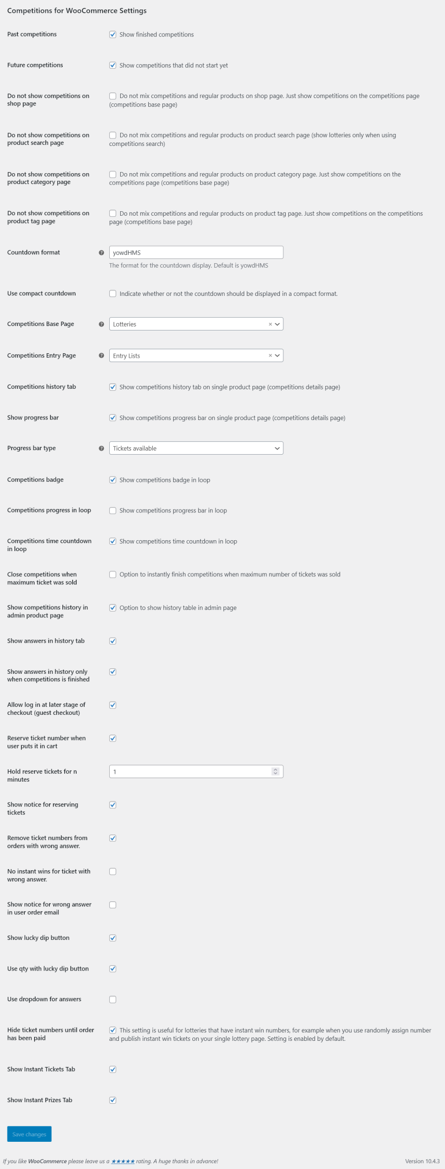 Competition Settings tab in WP-Admin/WooCommerce settings
