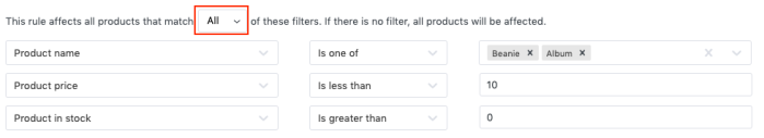 Filtering products to apply discount rules