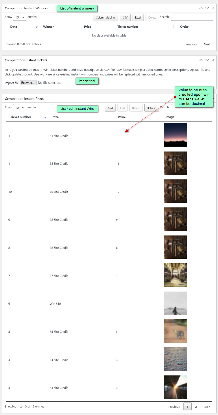 Manage instant wins on edit competition page in WP-Admin