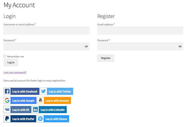 Social Login from My Account page