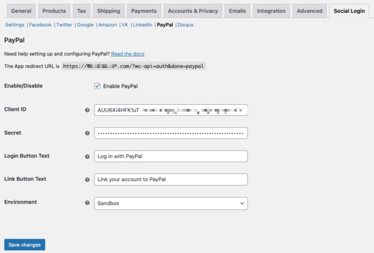 WooCommerce Social Login: PayPal Settings