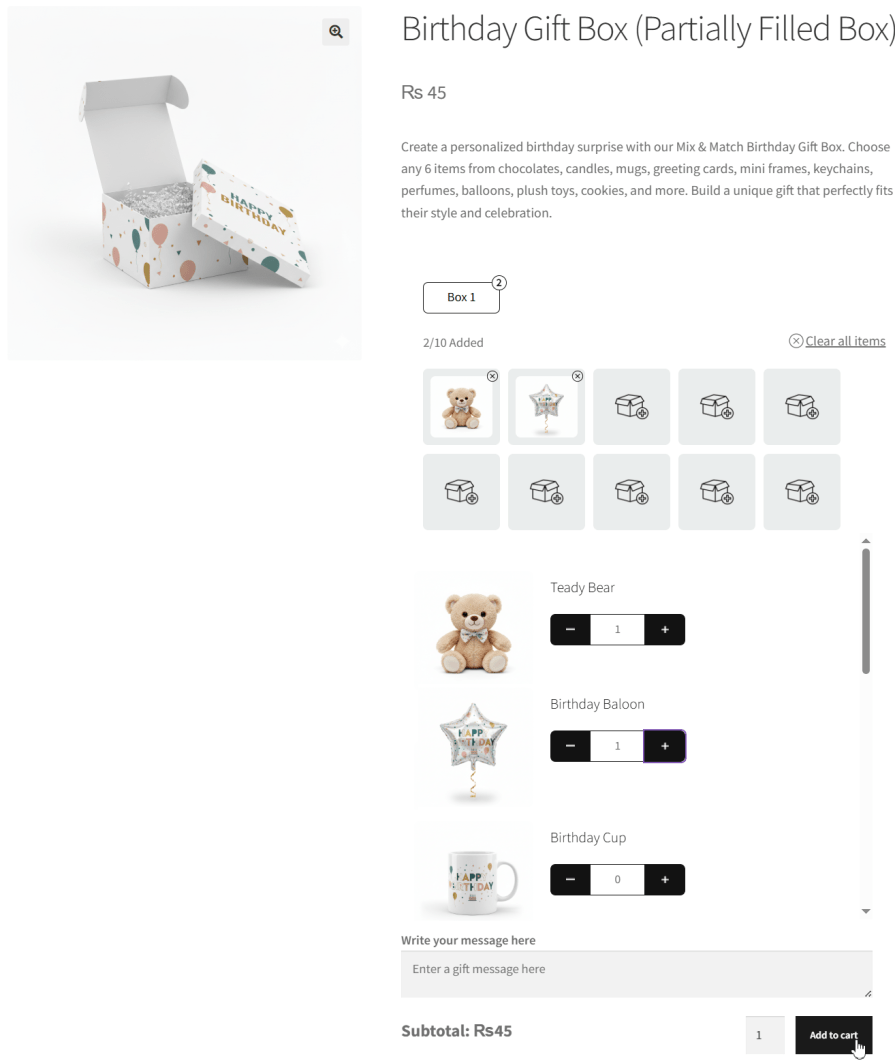 Allow checkout with a partially filled box