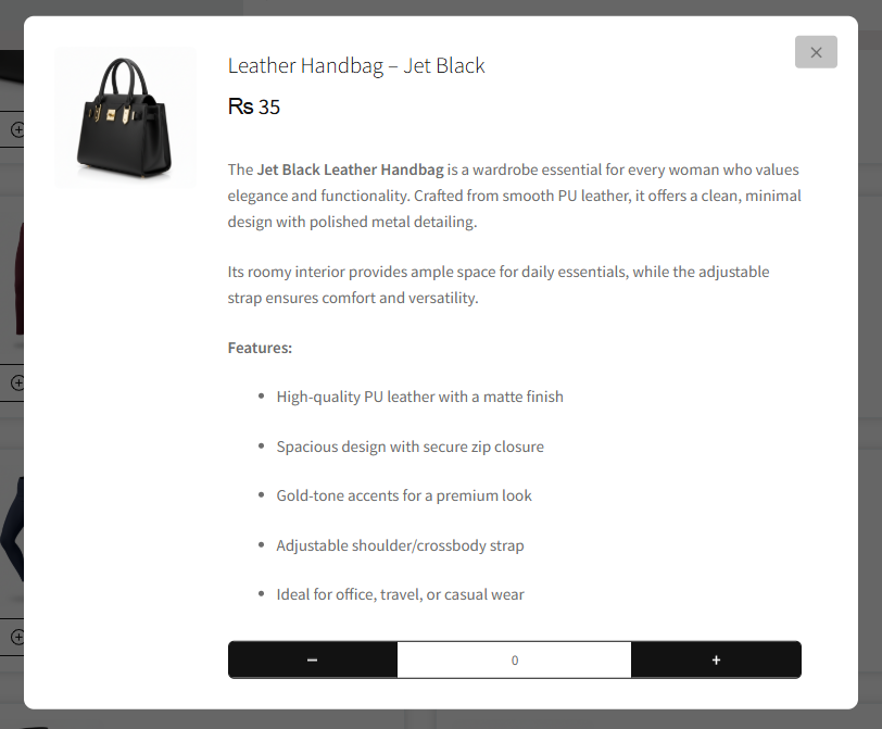 Popup for a quick product view