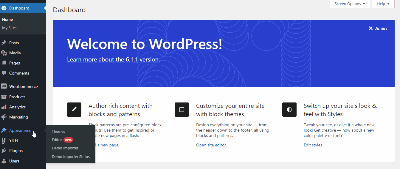 Access WordPress site editor