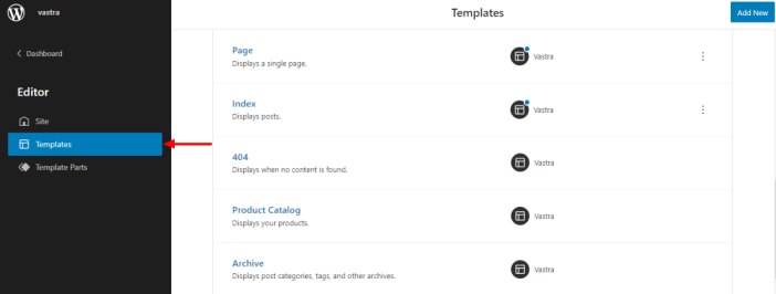 WordPress templates available in Vastra theme