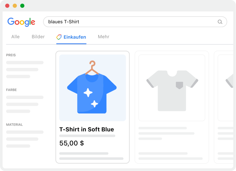 Illustrated Google product result for a blue t-shirt