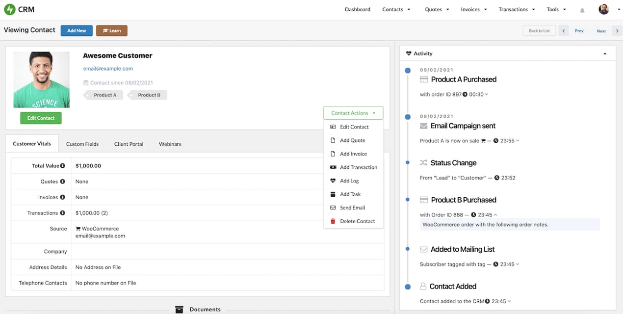 customer profile in Jetpack CRM