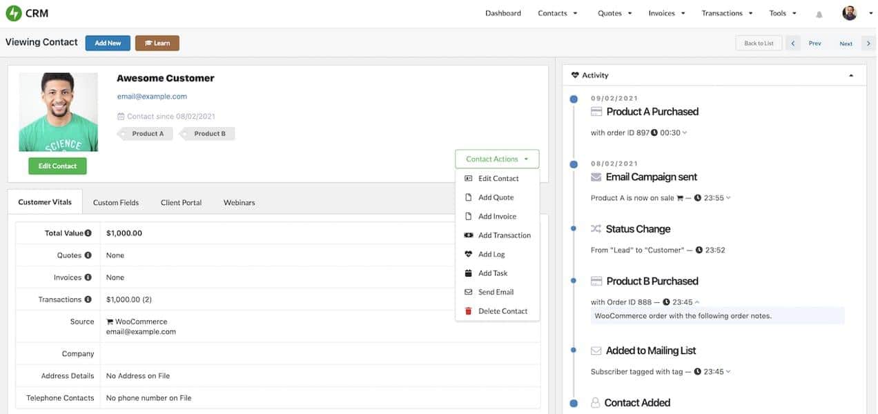 Jetpack CRM customer profile